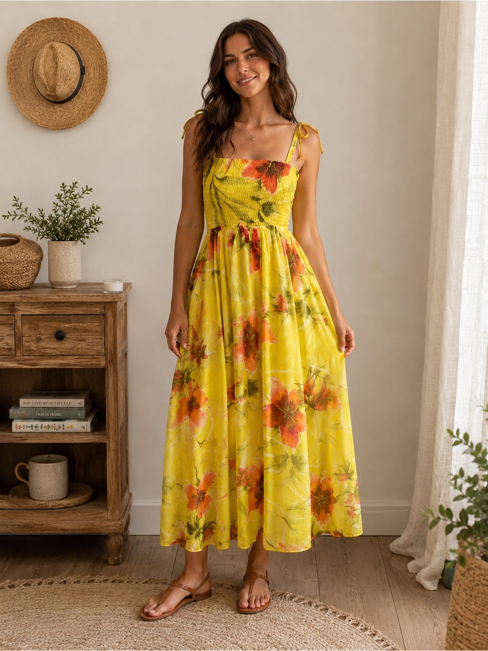 Hibiscus Collection Hawaii Yellow Floral Convertible Maxi Dress One Size Boho‎